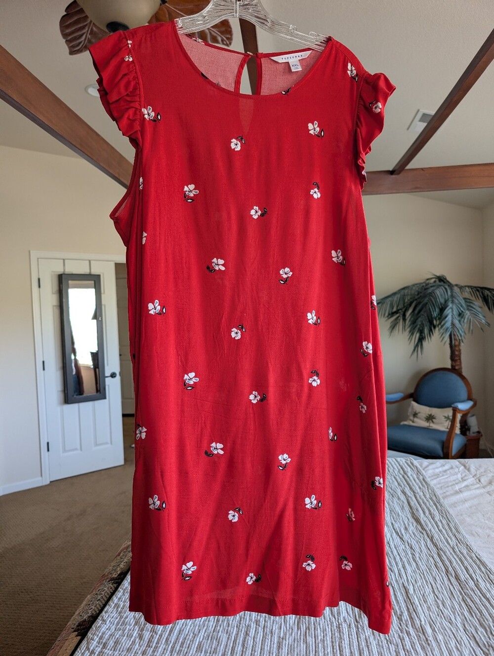 Popsugar Red Floral Dress With Ruffle Sleeves XXL